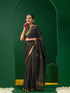 Golden Noir Saree with Zari Checks and Stripe Blouse Fabric
